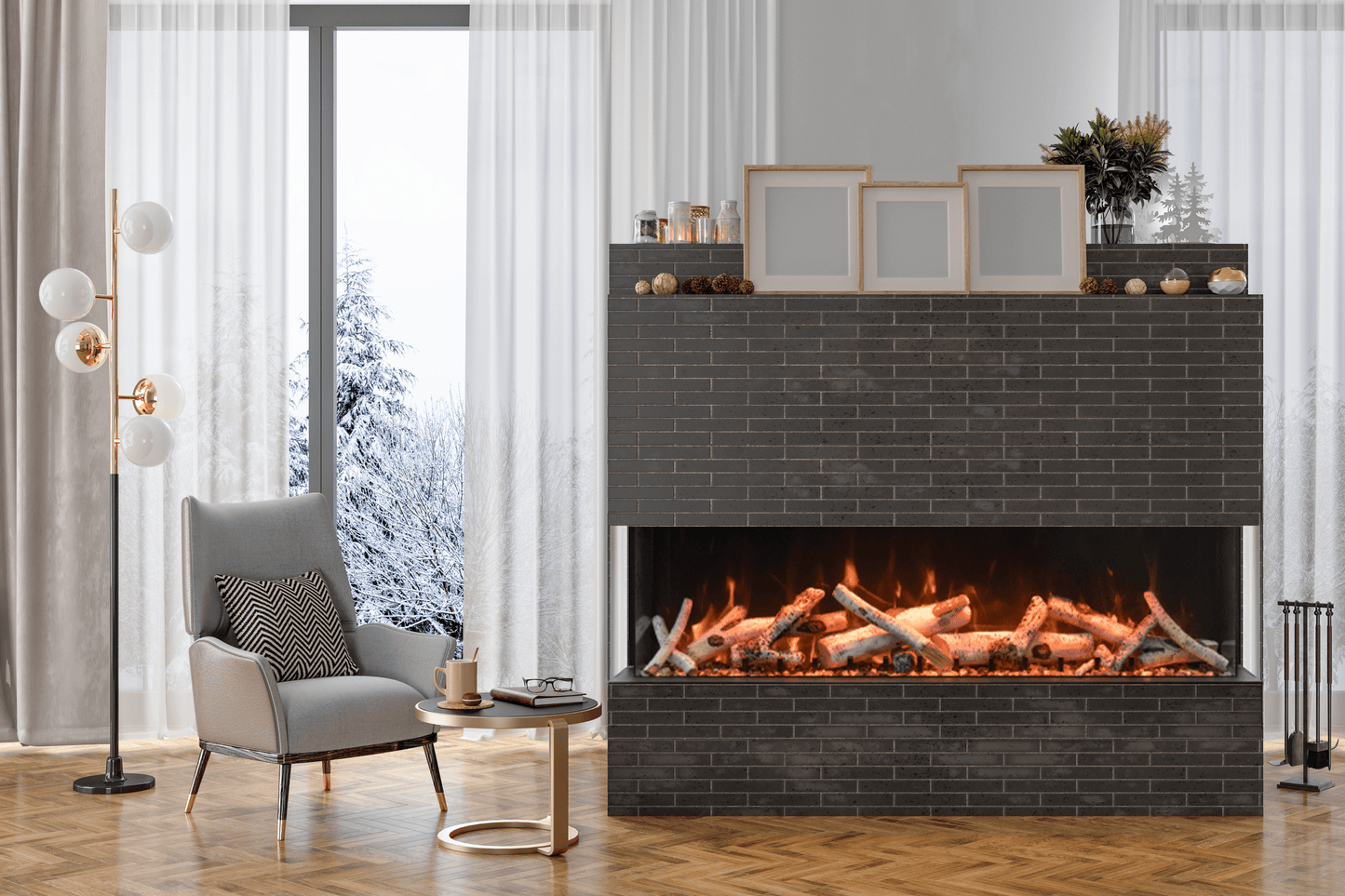 Amantii Tru View XL Deep: Smart, 3-Sided Built-In Electric Fireplace: Indoor/Outdoor - Electric Fireplace Shop