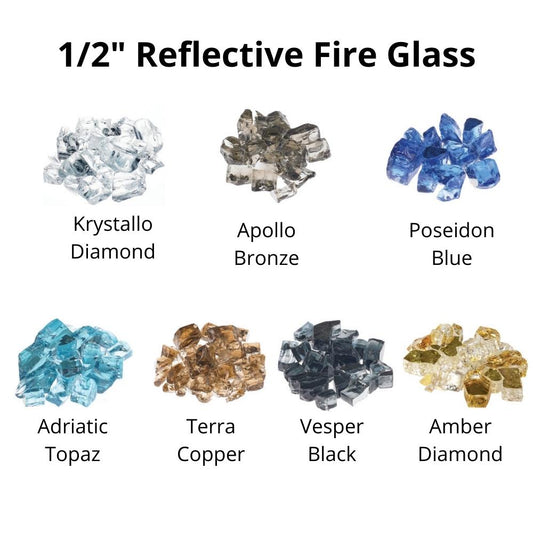 ATHENA 1/2" REFLECTIVE FIRE GLASS FOR FIREPLACES, 7 COLOR OPTIONS - Electric Fireplace Shop
